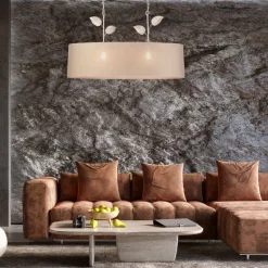 Hängelampe Stoff Metall B: 89 cm in Gold 2-flammig E27