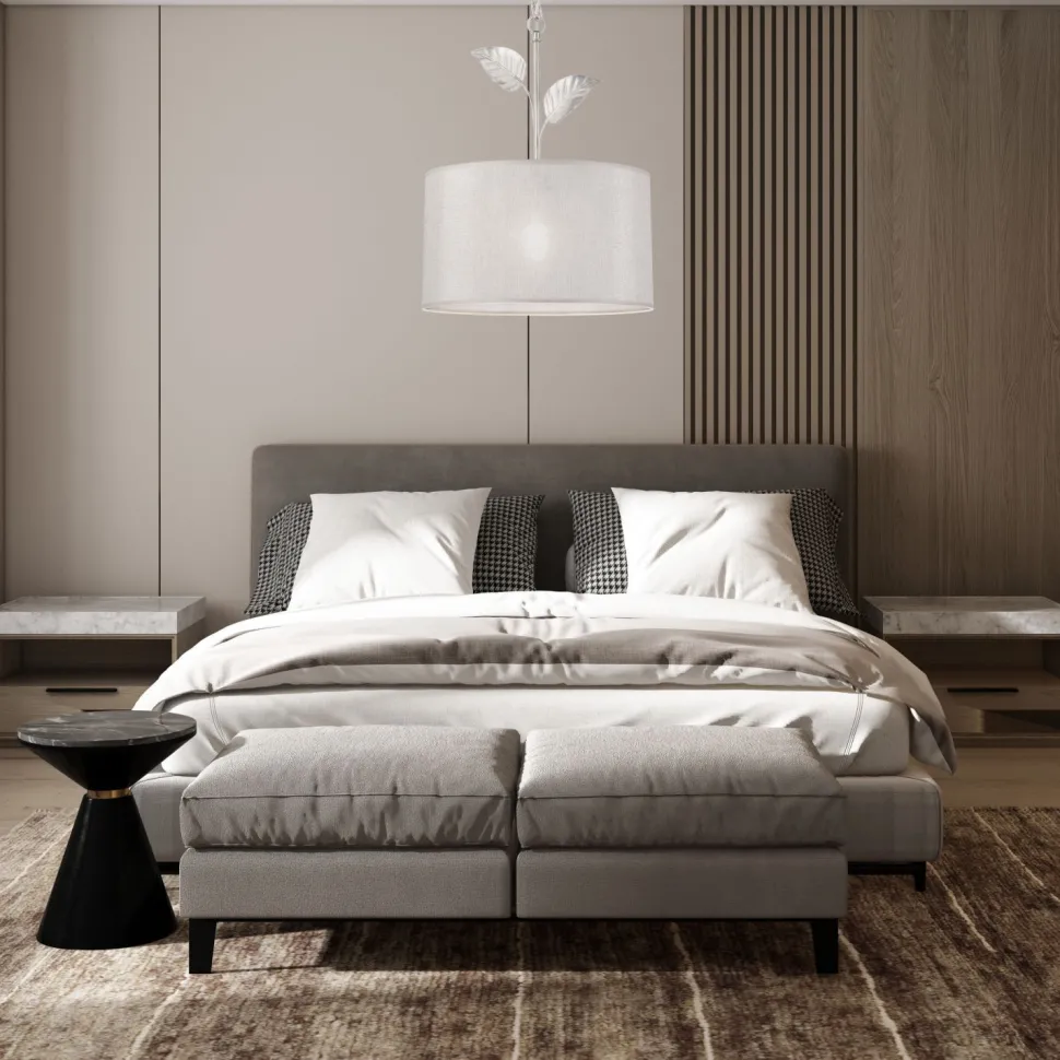 Hängelampe Stoff Metall in Silber E27 Ø 35 cm Landhaus