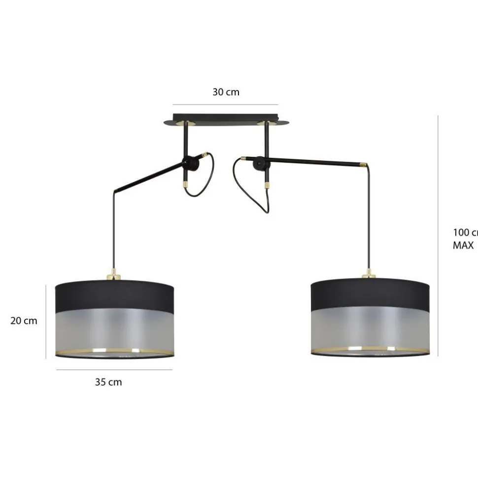 Hängelampe Stoff Metall Schwarz Silber Gold verstellbar