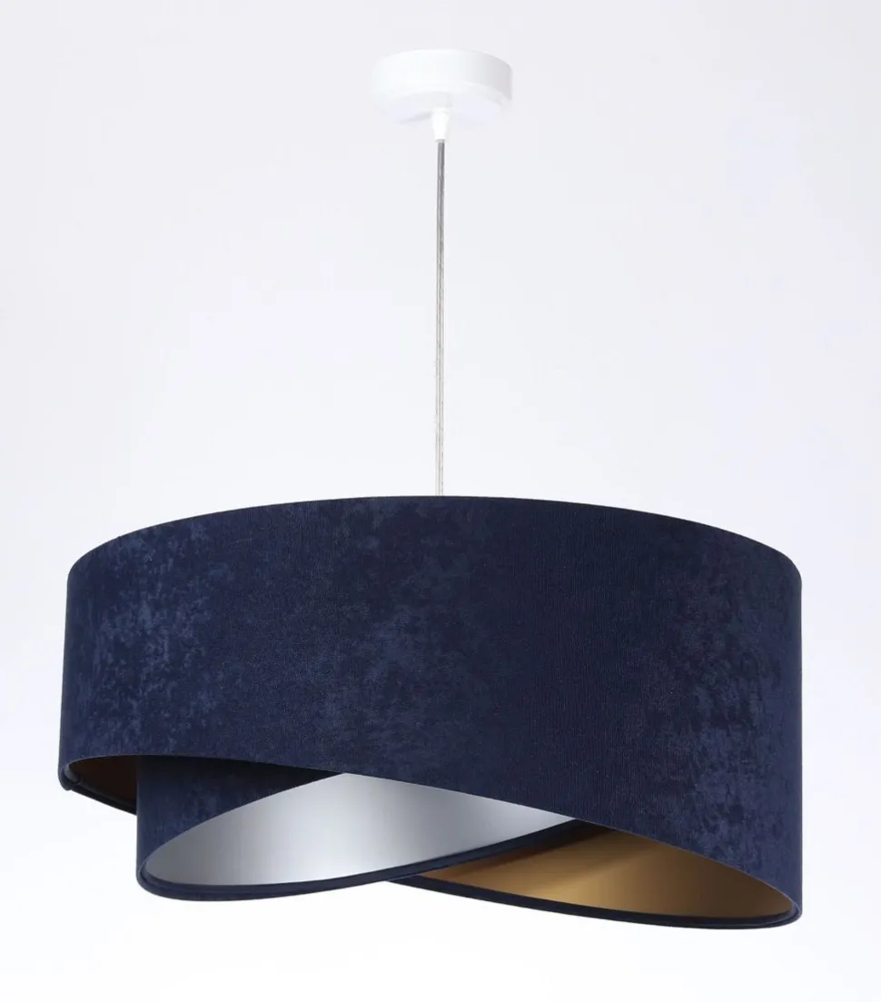 Hängelampe Stoffschirm rund D: 50 cm E27 Blau Gold Silber