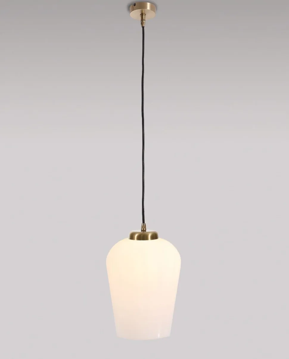 Hängelampe TALIS Bronze hell Weiß Echt-Messing Glas