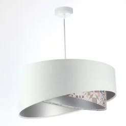 Hängelampe Weiß Beige Silber E27 Ø 50 cm Stoff Velours Optik