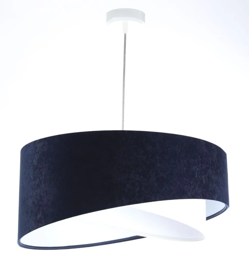 Hängelampe Weiß Blau E27 rund Ø 50 cm Stoff Velours Optik