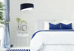 Hängelampe Weiß Blau E27 rund Ø 50 cm Stoff Velours Optik