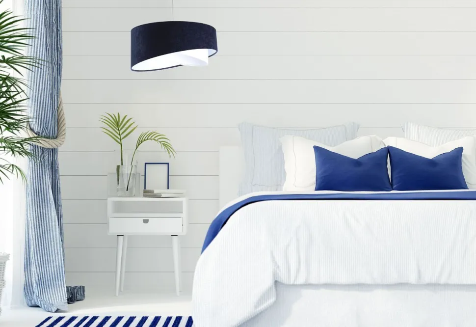 Hängelampe Weiß Blau E27 rund Ø 50 cm Stoff Velours Optik