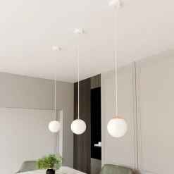 Hängelampe Weiß Gold E14 Glas Kugelschirm Ø 14 cm