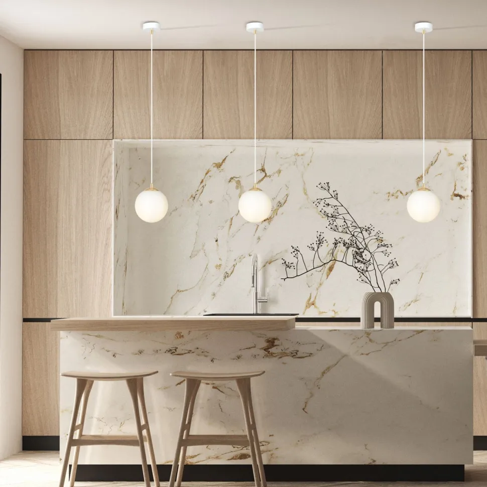 Hängelampe Weiß Gold E14 Glas Kugelschirm Ø 14 cm