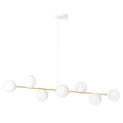 Hängelampe Weiß Gold 8x E14 Glas Metall 140 cm groß