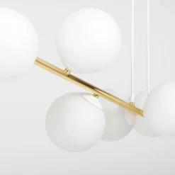 Hängelampe Weiß Gold 8x E14 Glas Metall 140 cm groß