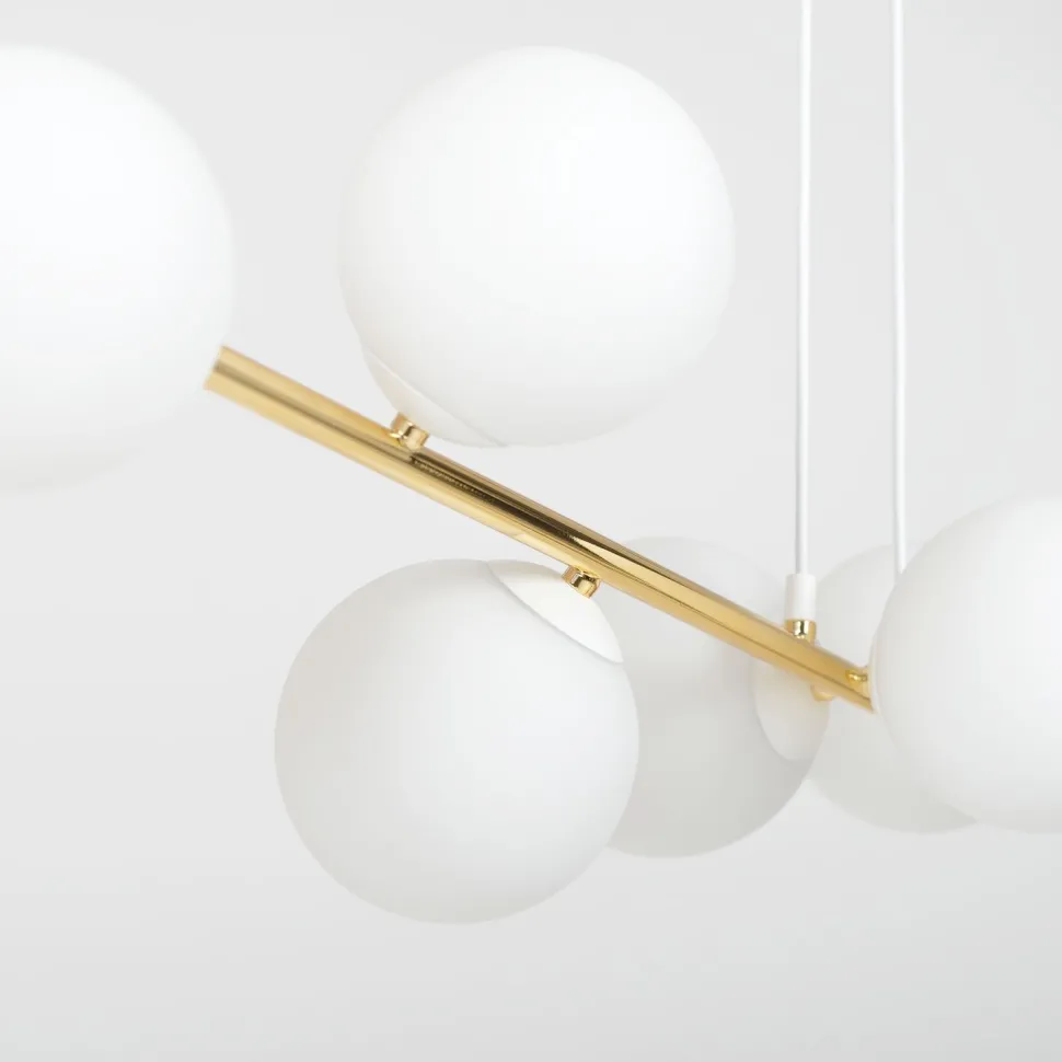 Hängelampe Weiß Gold 8x E14 Glas Metall 140 cm groß