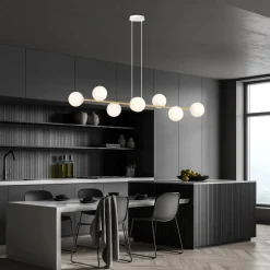 Hängelampe Weiß Gold 8x E14 Glas Metall 140 cm groß