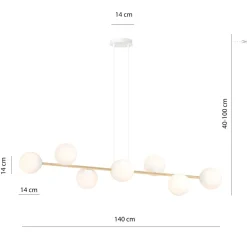 Hängelampe Weiß Gold 8x E14 Glas Metall 140 cm groß