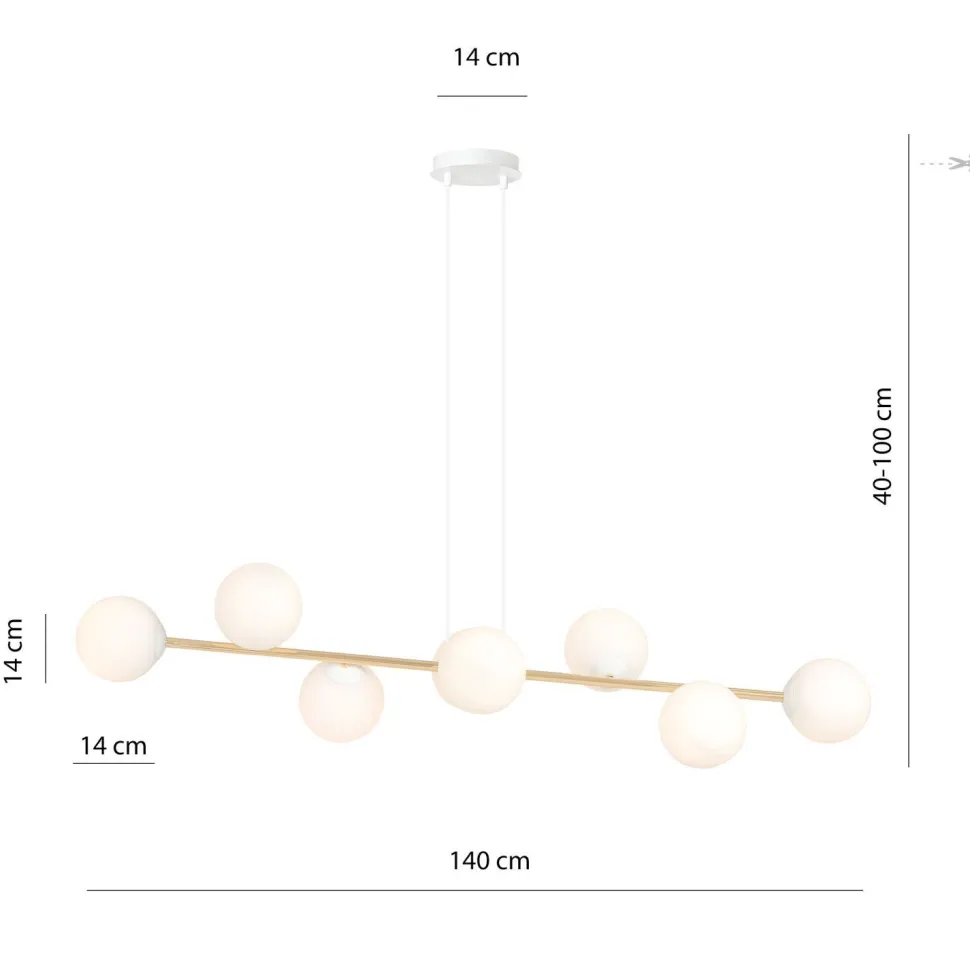 Hängelampe Weiß Gold 8x E14 Glas Metall 140 cm groß