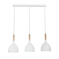 Hängelampe Weiß Metall Holz 3 flammig