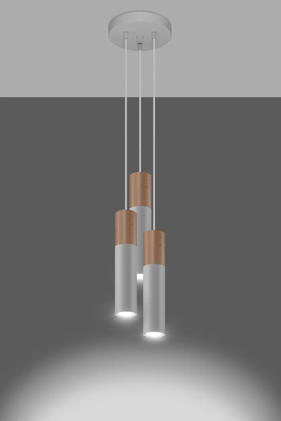 Hängelampe Weiß Natur 3-flammig GU10 Ø 20 cm Metall Holz