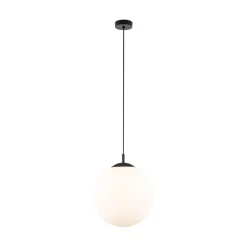 Hängelampe Weiß Schwarz Ø 35 cm E27 Kugel Glas Metall