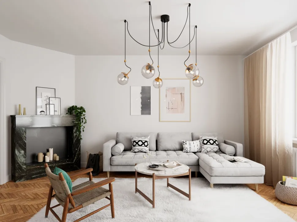 Hängelampe XXL Metall Rauchglas E27 H: max. 200 cm Retro