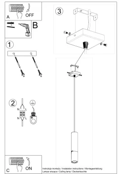 Hängelampe Zylinder Schwarz Kupfer Ø 6 cm GU10 Metall