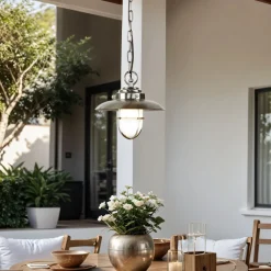 Hängeleuchte Außen Nickel Maritim IP54 Echt-Messing