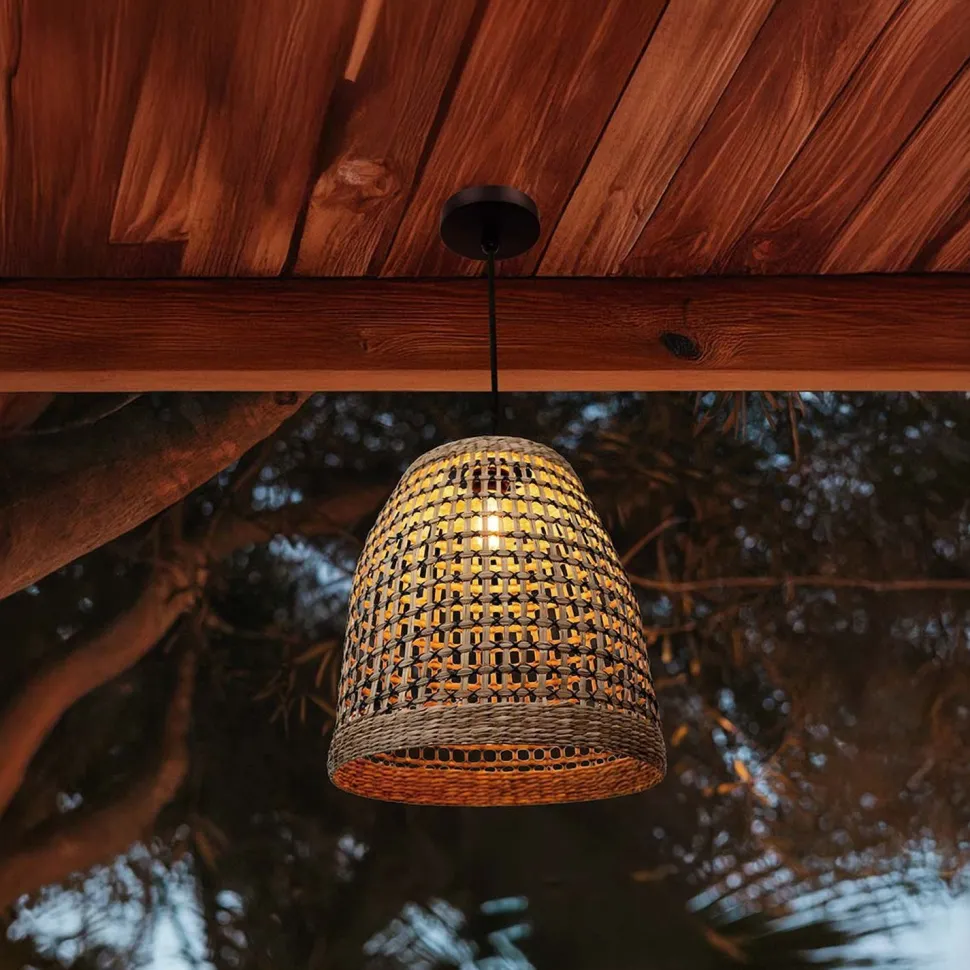 Hängeleuchte außen Seegras E27 IP44 Ø 33 cm Natur Boho