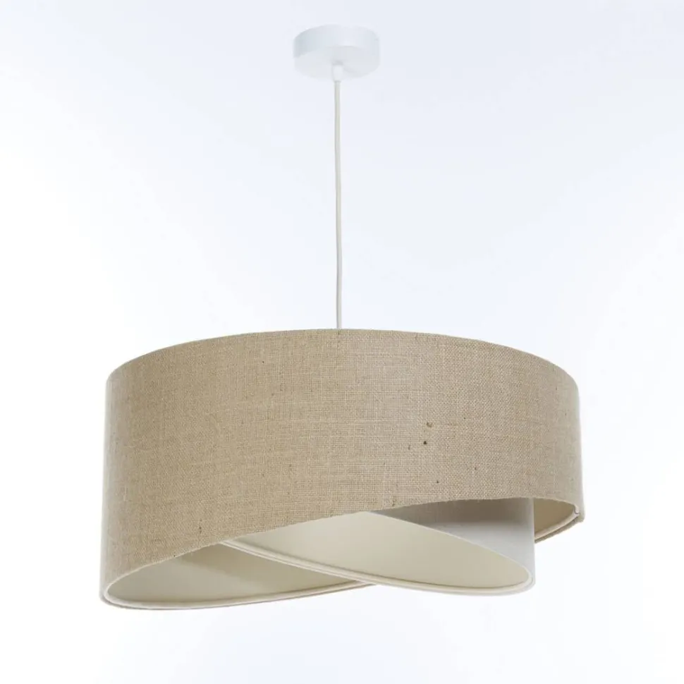 Hängeleuchte Boho rund D: 45 cm Natur Creme Stoff E27