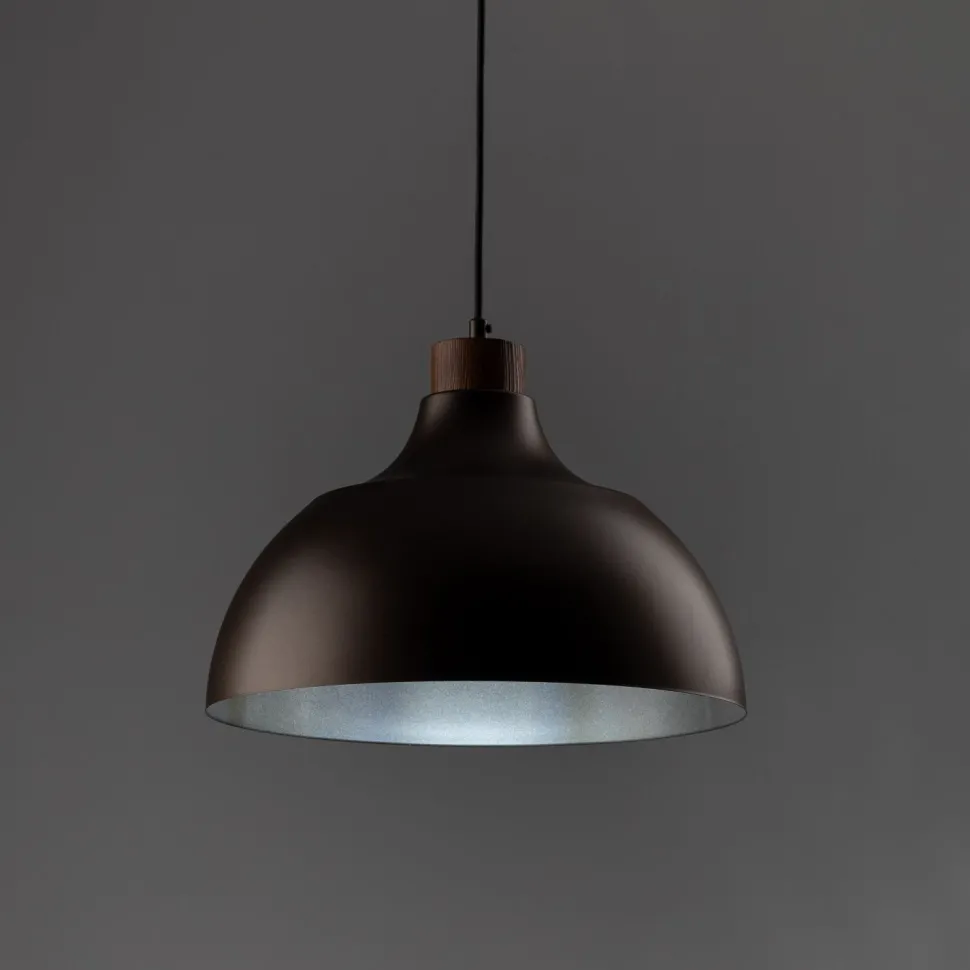 Hängeleuchte Braun Metall Holz D: 34 cm rund E27 Retro