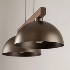 Hängeleuchte Braun Metall Holz L: 83 E27 2-flammig