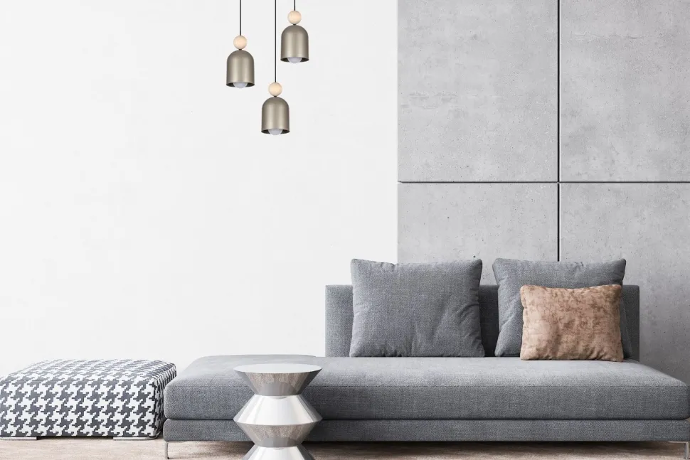 Hängeleuchte Champagner Metall Holz 3-flmg E27 Ø36 cm