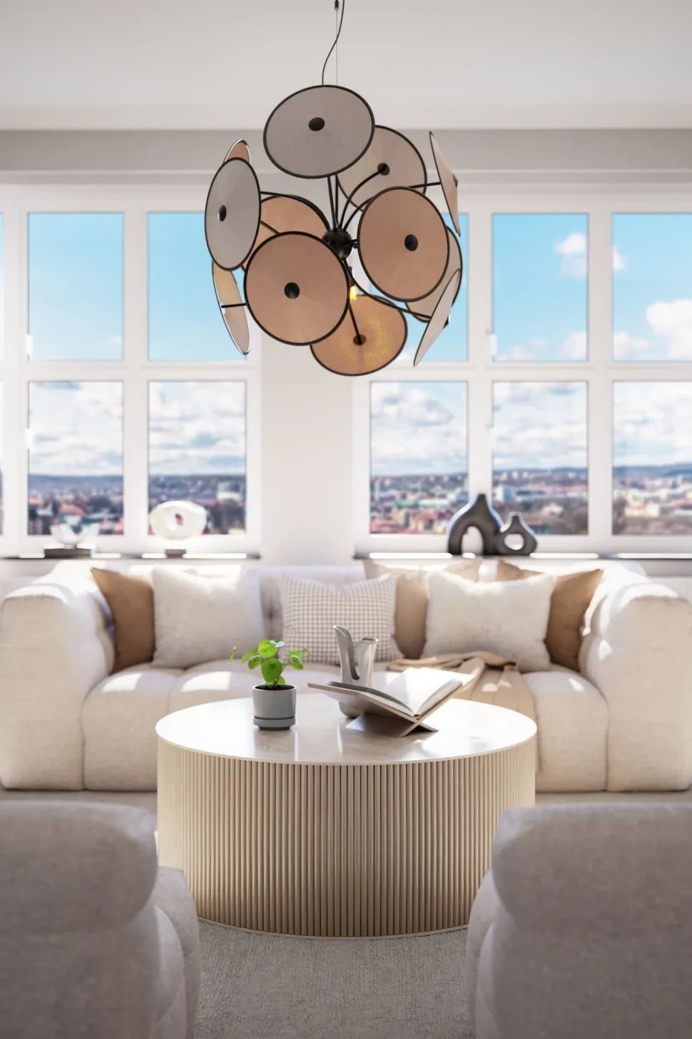 Hängeleuchte dekorativ Metall Stoff D: 83,5 cm 4x E14