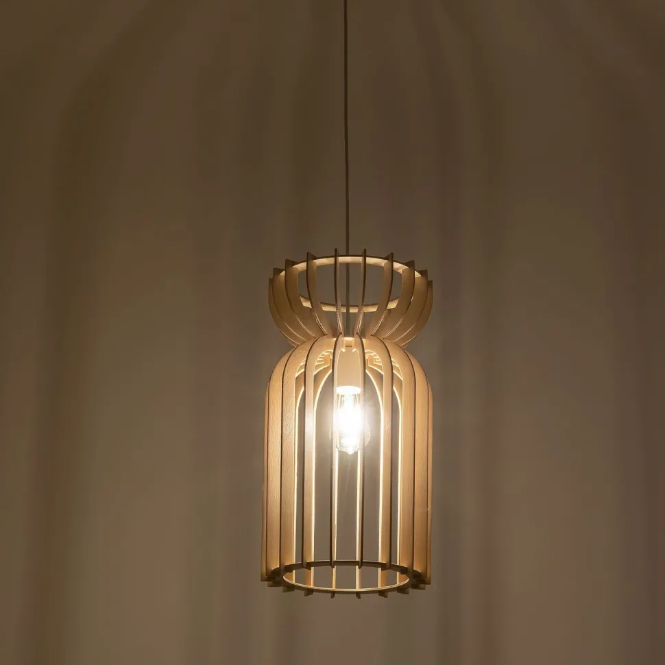 Hängeleuchte E27 Ø 26 cm Weiß Natur Holz Metall wohnlich