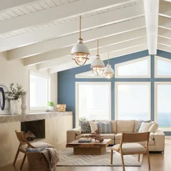 Hängeleuchte E27 D: 40,8 cm Metall Glas in Messing Weiß