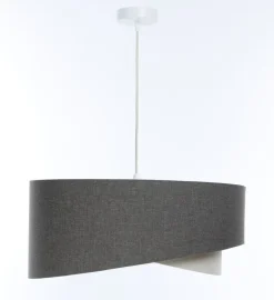 Hängeleuchte E27 rund Ø 60 cm Grau Creme Stoff Modern
