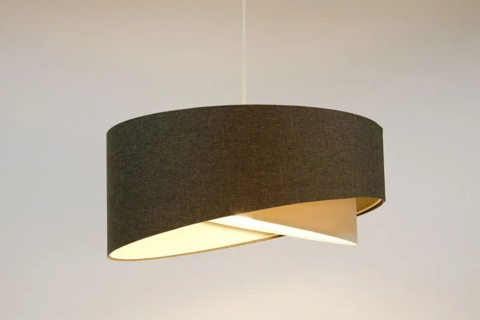 Hängeleuchte E27 rund Ø 60 cm Grau Creme Stoff Modern