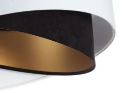 Hängeleuchte E27 rund Ø 50 cm Stoff Weiß Schwarz Gold