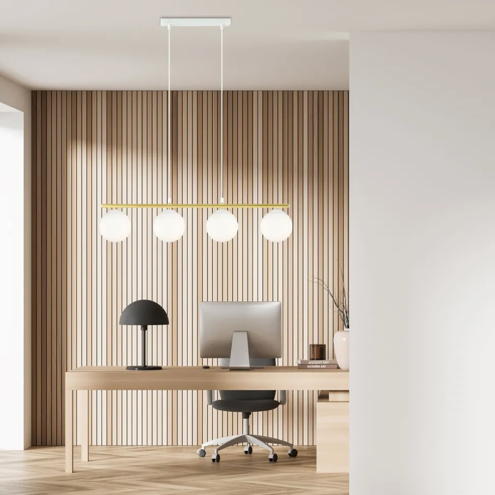 Hängeleuchte E14 Weiß Gold Kugelschirm Glas Metall