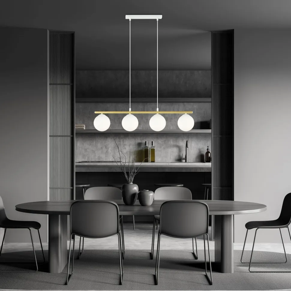 Hängeleuchte E14 Weiß Gold Kugelschirm Glas Metall