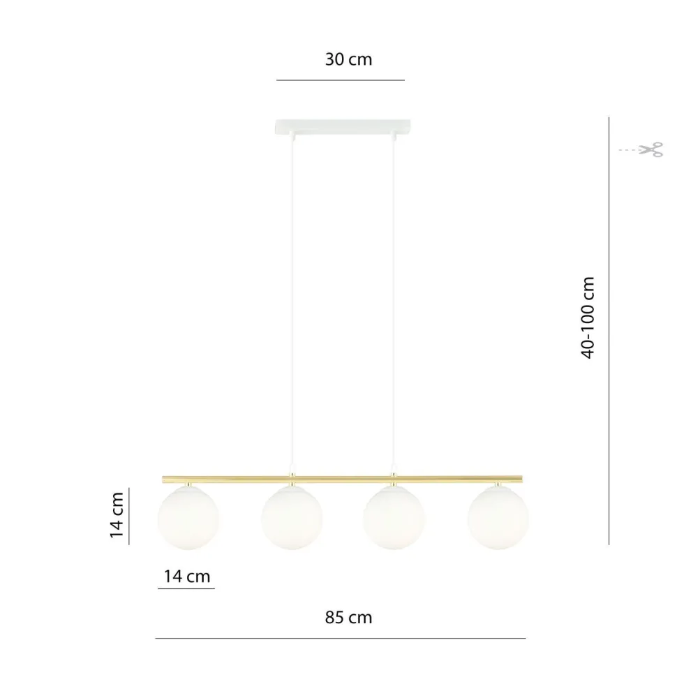 Hängeleuchte E14 Weiß Gold Kugelschirm Glas Metall