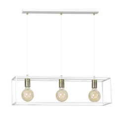 Hängeleuchte eckig Retro Weiß verstellbar 3x E27 Metall