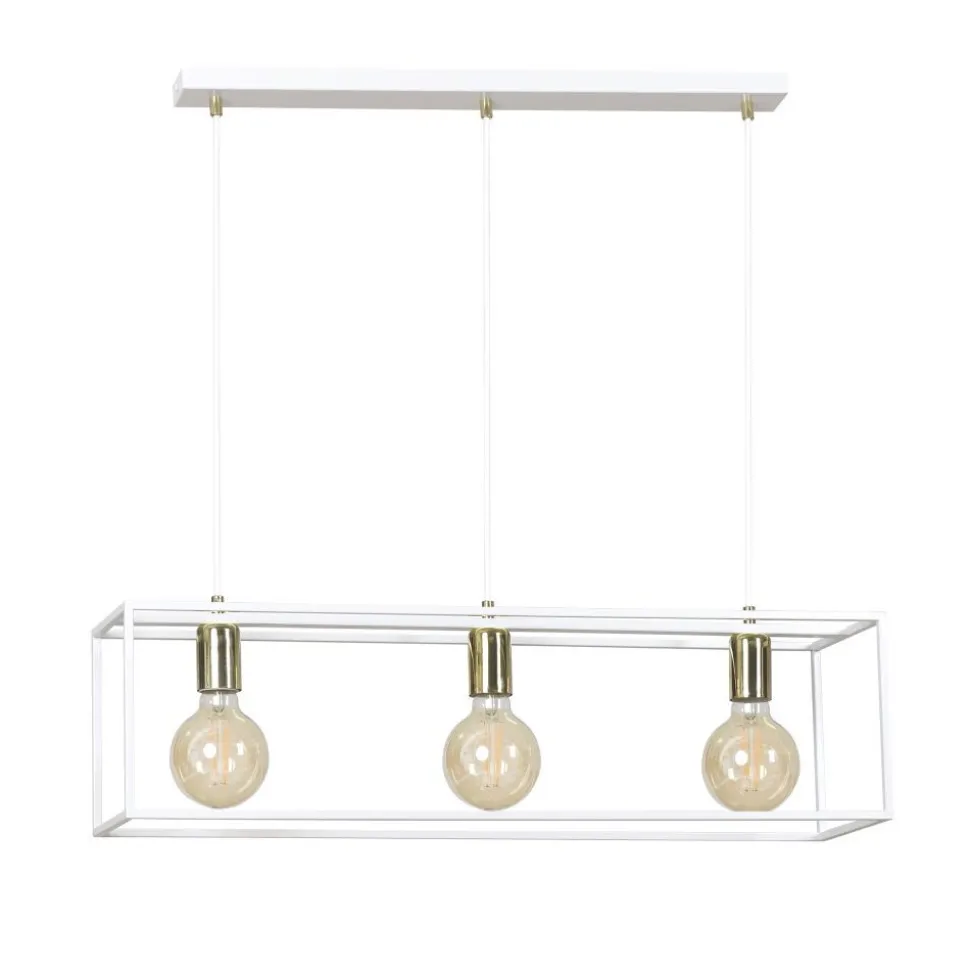 Hängeleuchte eckig Retro Weiß verstellbar 3x E27 Metall