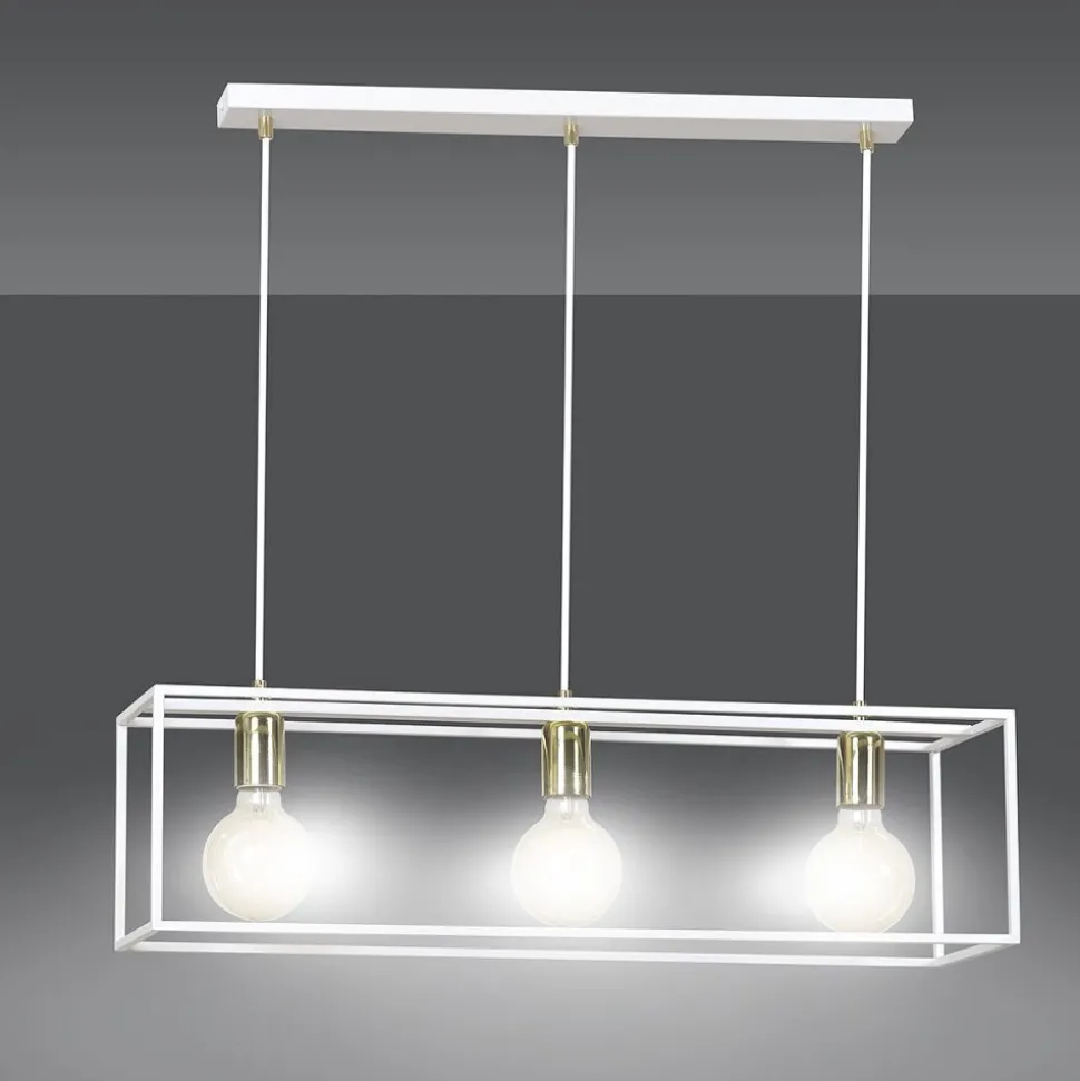 Hängeleuchte eckig Retro Weiß verstellbar 3x E27 Metall