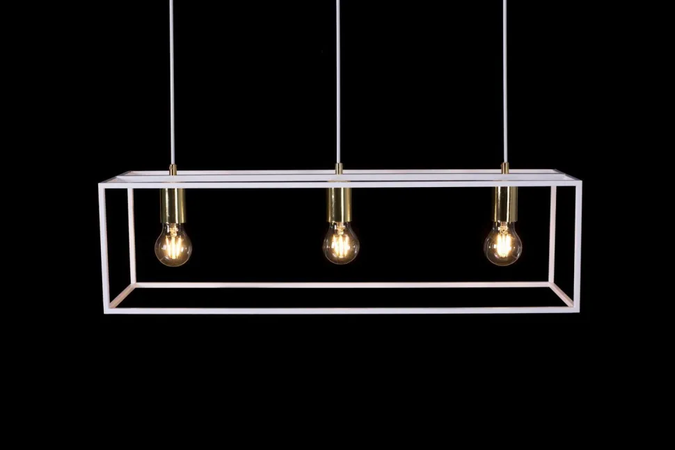 Hängeleuchte eckig Retro Weiß verstellbar 3x E27 Metall