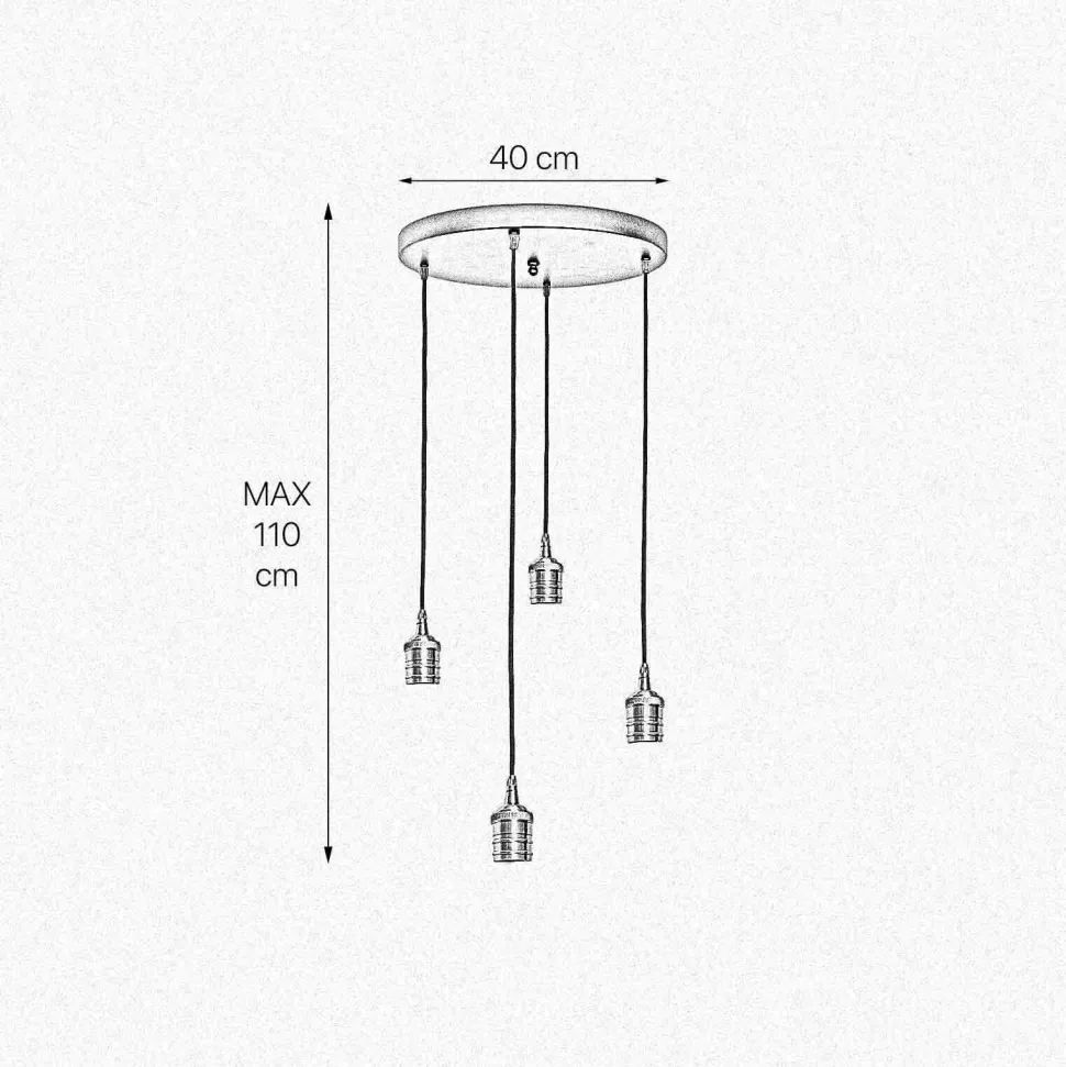 Hängeleuchte 4-flammig E27 D: 40 cm Messing Eisen