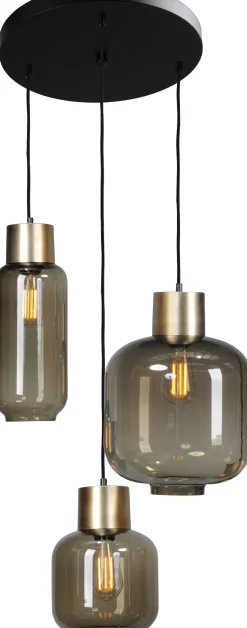 Hängeleuchte 3-flammig E27 Glas Schwarz Gold ELYA