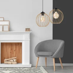 Hängeleuchte 2-flammig E27 in Schwarz Gold Metall Draht