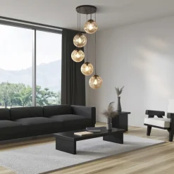 Hängeleuchte 5-flammig E27 Schwarz Champagner