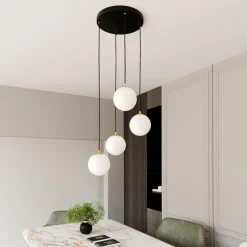 Hängeleuchte 4-flammig in Schwarz Weiß Gold