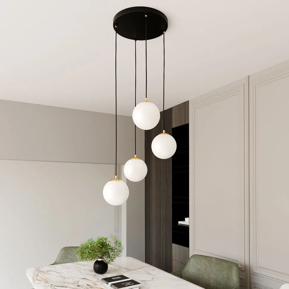 Hängeleuchte 4-flammig in Schwarz Weiß Gold