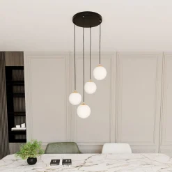 Hängeleuchte 4-flammig in Schwarz Weiß Gold