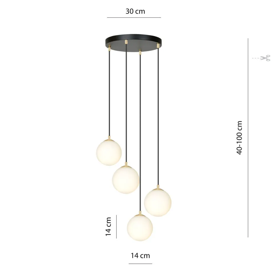 Hängeleuchte 4-flammig in Schwarz Weiß Gold