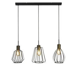 Hängeleuchte 3-flammig in Schwarz Messing Antik E27